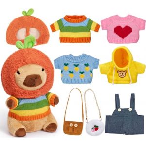 G.C Peluche Capybara 25cm avec Vêtements & Accessoires, Capybara Doux et Réaliste Jouet à Habiller avec Chapeau pour Home Décoration, Noël Anniversaire Cadeau Jouet pour Enfant 4 5 6 7 8 Ans (G.C EU, neuf)