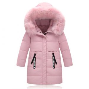 Tilozs Fille Manteau d'Hiver Chaud Veste Enfant Doudoune mi Long Coupe Vent Parka mit Capuche Fourrure, Rose, 13-14 ans(Taille du fabricant：160) (Zyolla, neuf)