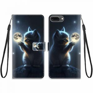 KARTXITAI Cuir Coque Compatible avec iPhone 7 Plus/8 Plus Antichoc avec Support Clapet Design Motif Dr&ocirc;le &Eacute;tui Bumper Portefeuille Magn&eacute;tique Cr&eacute;atif Case Cover Housse-Lune Chat,Ciel,&eacute;toiles (KARTXITAI, neuf)