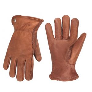 OLSON DEEPAK Gants de travail rétro en cuir marron pour coupe/moto/ferme, gants de travail en cuir de vachette avec effet décoloré pour hommes (marron-02, XL) (OLSON GLOVE, neuf)