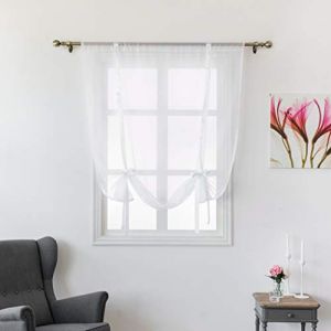 SIMPVALE 1 Pi&egrave;ce Store Romain Translucide Tulle Rideaux Voilages Vertical Poche de Tige pour Chambre Cuisine Salon, Rubans Blanc, Largeur 60cm x Hauteur 120cm (Gazelle E-Commerce, neuf)