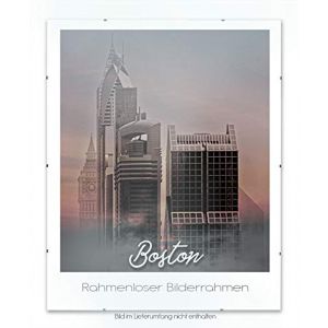 BIRAPA Boston Cadre photo sans cadre - Cadre avec verre synthétique - Aspect cadre photo en verre sans cadre - Cadre pour poster avec pinces sans cadre - Support photo - Cadre amovible - Cadre à clip (Homedeco-24, neuf)