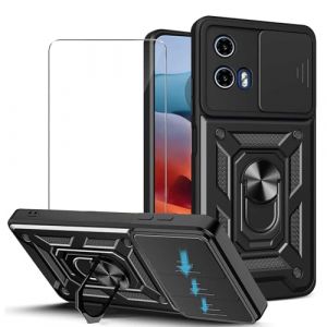 JDXHFF Coque Compatible avec Motorola Moto G35 5G (6.72") et 1 x Verre tremp&eacute; &eacute;cran Film Protecteur - PC Dur et TPU Silicone Housse Couverture avec 360&deg;degr&eacute;s Support Rotatif &Eacute;tui Case Cover Noir (MBJOY, neuf)