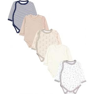 TupTam Body Bébé – Lot de 5 Bodies Bébé 0-3 Mois, Body Bébé Garçon à Boutons Pression, 100% Coton, Hérisson Renards Rayures Ecru Beige Bleu Foncé, 68 (LotteStyle, neuf)