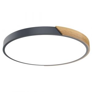 NAIZY Plafonnier LED 96 W blanc froid avec ornement en bois - Lampe moderne - Diam&egrave;tre : 60 x 5 cm - Pour chambre &agrave; coucher, salon - Noir (Alrich UG, neuf)