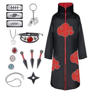 JMOCD Déguisement Akatsuki Hidan Itachi Costume Halloween Adulte Enfant Cape, Akatsuki Cosplay Anneau Bandeau Bague Collier Accessoires Carnaval Tenue Manga pour Homme Femme Fille Garcon (M) (ocd mall, neuf)