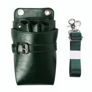 Outils de coiffure poche， Sacoche en cuir PU, ciseaux de coiffure, sac banane, trousse de beaut&eacute; for poils d'animaux, sac de barbier(Green) (WSWDMYXD, neuf)