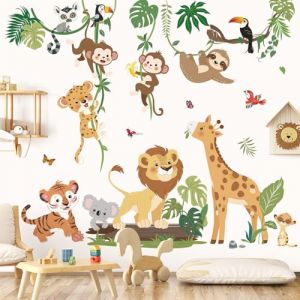 decalmile Stickers Muraux Animaux de la Jungle Vigne Autocollant Mural Girafe Lion Singe Safari Animaux D&eacute;coration Murale B&eacute;b&eacute; P&eacute;pini&egrave;re Chambre Enfants (DecalMile Direct, neuf)