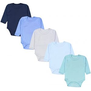 TupTam Body Bébé Garçon – Lot de 5 Bodies Bébé à Manches Longues, Coton OEKO-TEX, Bodies Bébé 0-3 Mois, Bleu Foncé Bleu Vert, 80 (LotteStyle, neuf)