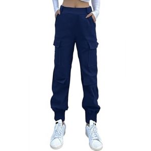 Nuofengkudu Femme Sarouel Cargo Pantalon Resserré Cheville Elastique Taille Haute 4 Poches Jogging Pants Fuseau Travail Pantalons Stretch Ado Y2K Decontracte Sport Mode Punk Gothique Bleu Marine L (better Life, neuf)