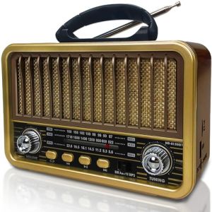 Poste Radio Portable, AM/SW/FM Petite Radio Vintage, Transistor Radio a Pile avec Fonction TWS/USB/TF Card/BT5.0, Radio Portable Rechargeable pour la Cuisine, Le Bureau, l'Extérieur (Or) (MuyeStore, neuf)