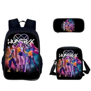 G&eacute;n&eacute;rique Sac &agrave; Dos K-POP DE-MON HUNTERS &ndash; Huntrix Cartable Scolaire Imperm&eacute;able 3 Pi&egrave;ces pour Coll&egrave;ge/Lyc&eacute;e &ndash; Sac Bandouli&egrave;re + Trousse &ndash; Pour Gar&ccedil;on Fille Fans de K-pop (PANGKII, neuf)
