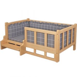 Lit Pour Animaux De Compagnie Niche Pour Chien En Bois Massif Avec Coussin En Coton Lit Pour Chat Adapté Aux Chiens Et Chats De Grande Et Moyenne Taille Peut Être Utilisé En Toutes Saisons(90x55x41.5c (Meng Wei Shop, neuf)
