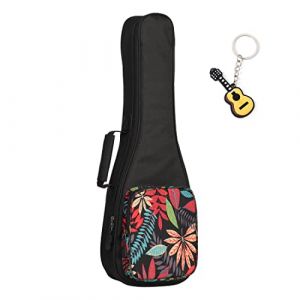Longteam Étui simple en lin pour ukulélé 10 mm en éponge portable et étanche avec poche de rangement pour accessoires (21 in Soprano, feuille) (Longteam Music - EU, neuf)