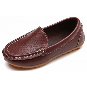 Yeeteepot Mocassins pour Enfant Cuir Bateau Chaussures Garçon Mode Oxford Chaussures Fille Décontracté Confortable Mocassin Plates Loafers, Marron 34 EU = 35 CN (Yeeteepot, neuf)