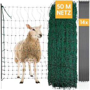 Agrarzone Filet &agrave; moutons &eacute;lectrifiable vert 50m x 108cm | Cl&ocirc;ture pour p&acirc;turage avec doubles pointes | Cl&ocirc;ture de protection pour moutons ch&egrave;vres agneaux | Petite taille de maille et stable (Rehrl Handels GmbH, neuf)