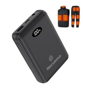 Batterie Externe pour Gilet Chauffant 7,4V 12000mAh, Batterie Veste Chauffante avec &eacute;cran LED, Rechargeable Batterie pour Gilet Chauffant Homme Femme avec Port DC/USB-A/USB-C (Hecusma Heated Apparel, neuf)