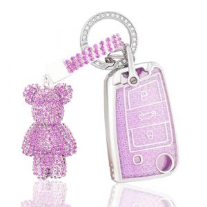 OFF WE GO Coque de Clé Etui Cles pour VW Golf 7 Polo Skoda Octavia MK7 Jetta Seat Leon Fabia Ibiza Fabia Superb Protecteur Clé Voiture Accessoire Voiture Clé à Télécommande avec Porte-clés, Violet (OFF WE GO, neuf)