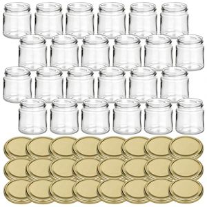 gouveo Lot de 24 pots à confiture 250 g «Miel» avec couvercles à vis dorés – Petits pots de conservation avec bouchons à vis – Pots de conservation vides, pots à vis (HGTO250G) (flaschendiscount, neuf)