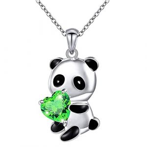 Yienate Collier Ras Du Cou Argent Panda Coeur Vert Cristal Ours Pendentif Cha&icirc;ne Amour Charme Mignon Animal Bijoux Cadeau pour Femmes Filles (Yienate, neuf)
