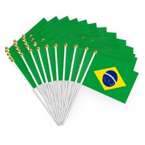 Lot de 50 Mini Drapeau Br&eacute;sil Petits Drapeaux Br&eacute;silien avec Baton Drapeau Tenus &agrave; Manivelle Fanions Coupe du Monde Pour F&ecirc;te Bar C&eacute;l&eacute;bration Matchs de Football Ev&eacute;nement Sportif Jardin D&eacute;coration (WUSEYUN, neuf)