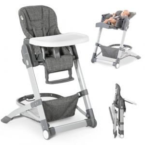 hauck Chaise Haute B&eacute;b&eacute; Evolutive Grow Up avec Dossier R&eacute;glable &ndash; Transat Bebe et Chaise de Repas 2 en 1 d&egrave;s la Naissance &ndash; Hauteur Ajustable, Pliable, avec Tablette et Roulettes &ndash; Gris Chin&eacute; (babyartikel-de, neuf)