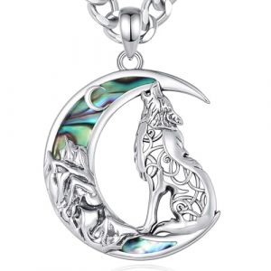 INFUSEU Collier Loup Celtique, Argent 925 Pendentif Lune Coquille d'Abalone Bijoux Nœuds Celtiques pour Femmes Pendentif Esprit Amoureux des Animaux Bijoux Talisman Cadeaux Pour Femmes Elle (INFUSEU, neuf)