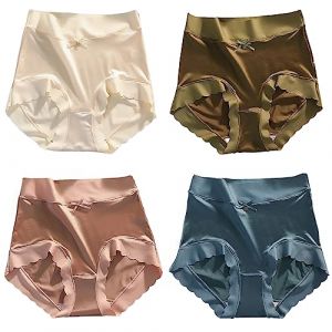 Culotte en soie glacée, 4 pièces sans couture avec contrôle du ventre taille haute, sous-vêtement respirant confortable en soie glacée pour femme (L,B) (Star  Boutique, neuf)