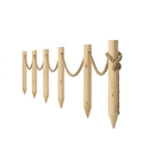 TIMBERMIK Cl&ocirc;ture de Jardin en Bois Non Trait&eacute; 6 Poteaux &Oslash;8x120cm + 12m Corde Jute &ndash; Palissade Rustique Bois Naturel pour Ext&eacute;rieur D&eacute;coration Jardin Terrasse (Timbermik, neuf)