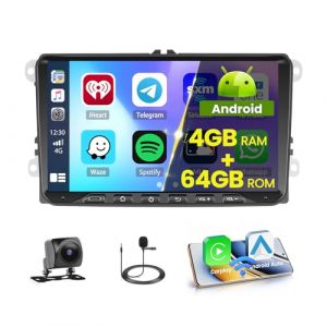 Hikity 5G WiFi 4+64G Android Autoradio Carplay pour VW Golf 5 Golf 6 Polo Skoda Passat Tiguan Touran, 9 Pouces &eacute;cran Tactile pour Voiture avec Android Auto GPS Bluetooth5.0 FM/RDS Cam&eacute;ra de Recul (Hikity Tech Hub, neuf)