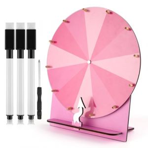 NQEUEPN Roue de Prix en Bois, 29 cm Roue de Prix Rotative Roue de Prix Rotative de Table Roue de Tombola Roue de Roulette pour Jeu de Fortune Prix de Carnaval Salon Professionnel (Rose) (Jenniy, neuf)
