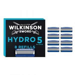 WILKINSON SWORD - Hydro 5 Lames de rasoir pour Homme - Lames - Revêtement Carbone - Gel hydratant et lame de précision - Pack de 8 recharges de lames de rasoir (Venture Blue, neuf)