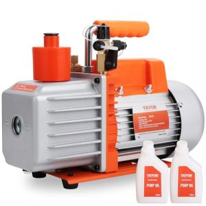 VEVOR Pompe à Vide rotative à palettes 198 L/Min, Pompe à Vide de climatisation à 2 étages, 370 W, 6,35 mm et 9,5 mm SAE mâle,12,7 mm Acme mâle entrée, pour réparation CVC, Entretien de réfrigération (New Clear VEVOR, neuf)