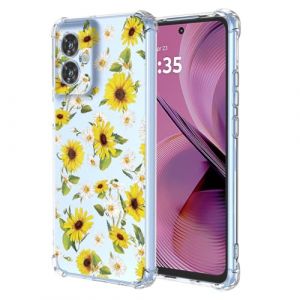 SEAHAI Coque pour Motorola Moto G55 5G, Ultra Mince &Eacute;l&eacute;gant en Silicone Souple Fleurs Color&eacute;s Housse Brillante Antichoc, Transparent TPU Gel &Eacute;tui - Tournesol (Liner-EU, neuf)