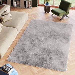 TAPISO Silk Tapis Shaggy Poils Longs Antid&eacute;rapant Moderne Gris Clair Uni Tapis Salon Chambre Adulte Enfant Descente de Lit Moelleux Fausse Fourrure Epais Oeko-TEX 140 x 200 cm (TAPISO-FR, neuf)