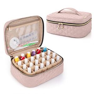 Yarwo Rangement pour 24 Flacons de Vernis &agrave; Ongles, Organiseur de Vernis &agrave; Ongles, Sac de Transport de Vernis &agrave; Ongles, Sac pour 24 Flacons(15ml/0.5 fl.oz) de Vernis &agrave; Ongles, Beige Rose (KUNBO EU, neuf)
