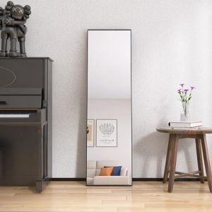 Miroir sur Pied 140x40 cm, Miroir de Sol rectangulaire Pleine Longueur, Miroir Mural à Suspendre ou à Poser, avec Cadre en Aluminium Noir, pour Salle de Bain, Chambre, Entrée (Noir, 140x40 cm) (DVS SHOP ONLINE, neuf)