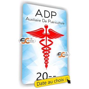 SC ® - Caducée Caducée ADP - Auxiliaire De Puériculture - Date Personnalisable - Sticker/Autocollant - Type de Pose Vitrophanie* (se Colle sur Le Pare-Brise à l'intérieur du véhicule) - 2023/2024 (S-C, neuf)