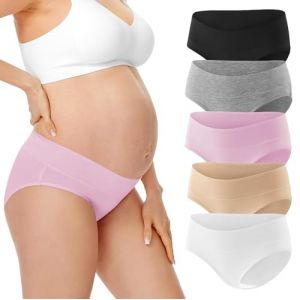 HBselect Culotte Maternité de Grossesse Femmes Enceintes de sous-vêtements Femme Culottes Berceau de Maternité Grossesse 95%% Coton, 5%% élasthanne 5pcs M Noir+Beige+Gris+Rose+Blanc (HBselect, neuf)