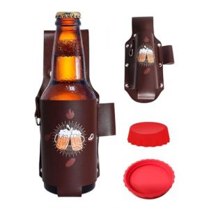 TPZORJX 1 x Ceinture à bière, étui à bière, porte-bouteille en cuir, porte-canette à bière avec 2 couvercles. La ceinture à bière est un cadeau créatif pour les hommes, facile à transporter (Sunlaxy OU, neuf)