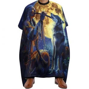 Portable Cape de Coupe, Chant tribal du loup amérindien, Capes de Coiffeur Unisexe Cape de Coupe de Cheveux pour Salon Coiffeurs Hommes (dfshsxcvh, neuf)