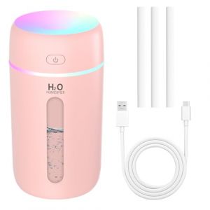 Mini Humidificateur,250ml Portable Humidificateur d'air Chambre,Plantes Humidificateur d'air,Desktop Silencieux Mini Humidificateur avec 7 couleurs de lumi&egrave;re,Bureau,Chambre,Voiture (Rose) (YOUNG Direct, neuf)