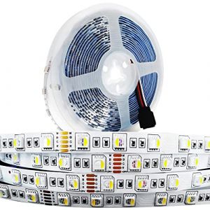 Tesfish Ruban LED 24V, 4 en 1, RGBW RGB + Blanc 6000K 5M Couleurs Mélangées Bande LED SMD 5050 IP20 300 LEDs Bande Lumineuse LED pour Chambre, Décoration de Cuisine (Newjack, neuf)