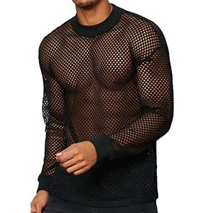 AIEOE Homme Haut en Résille Transparent T-Shirt Manches Longues Nightclubwear Col Rond sous-Maillot Noir 02 FR M/Lable Taille L (SUGANG, neuf)