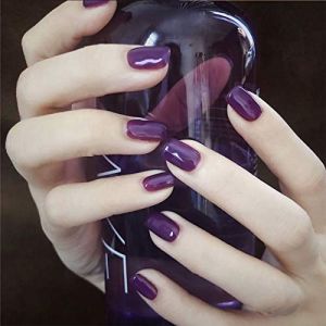 Allereya Coffin Faux ongles courts &agrave; presser violet brillant Faux ongles &agrave; clipser en acrylique pour les femmes et les filles 24 Pcs (violet) (AIIereya, neuf)