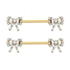 Gojewen Anneaux Pour Mamelons Pour Femmes Piercing Teton 14G 14mm CZ Nœud Papillon Piercing Pour Teton Acier Chirurgical Cz Bijoux De Piercing Pour Femmes Couleur Or (Gojewen Jewelry, neuf)