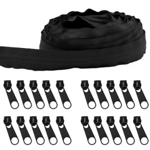 ZYNERY 14m Fermeture Eclair au Metre, Fermeture Eclair Séparable avec 20 Curseurs, Fermetures Éclair en Nylon, Kit Réparation Fermeture Éclair, Couture Accessoires pour Couture, DIY Vêtements (Noir) (SunFlower UK, neuf)