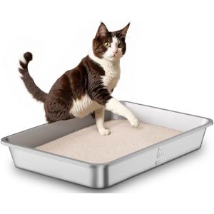 Bac Litiere pour Chat en INOX, Bac à Litière pour Grands Chats, Chatons et Lapins, Caisse Chat Litiere XXL, Litiere Toilette pour Chats, Anti-Adhérent, Anti-Odeurs, Facile à Nettoyer (ICOYEA, neuf)