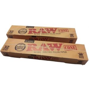 RAW Lot de 64 Manchons Coniques Non Blanchis (2 x 32) c&ocirc;nes pr&eacute;-roul&eacute;s (TOTALDISCOUNT, neuf)