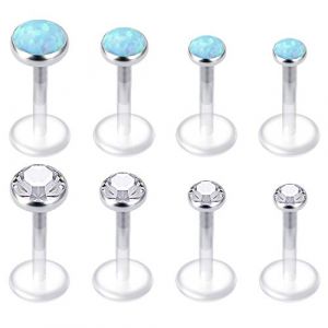 Mayhoop 8Pcs Piercing Tragus Helix Labret 16G Acrylique Flexible Clair CZ & Opal Retainers Studs Labret Clou de Tragus Cartilage Helix L&egrave;vre Femme Homme Bijoux de Piercing (Mayhoop, neuf)